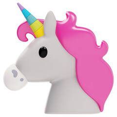 Cute Unicorn Emoji 3d render icon in cartoon plastic style minimal isolated on transparent white background	
