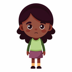 sad dark skin girl, unhappy black girl, upset child, crying girl, emotional girl, full body girl, full-length girl, standing girl, cartoon girl, child character, dark skin kid, African American girl, 