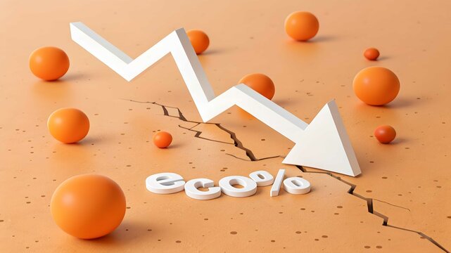 Economic downturn concept with falling arrow and balls