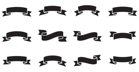 Black vintage ribbon banner collection silhouette design set isolated