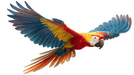 Fototapeta premium Scarlet Macaw Parrot in Flight Isolated on Transparent Background 