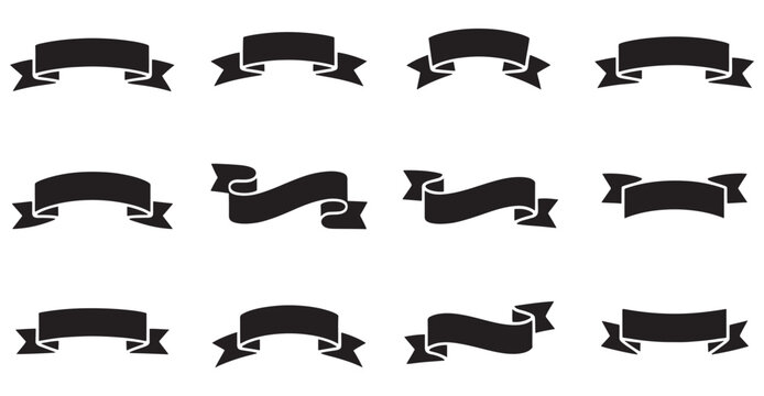 Black vintage ribbon banner collection silhouette design set isolated