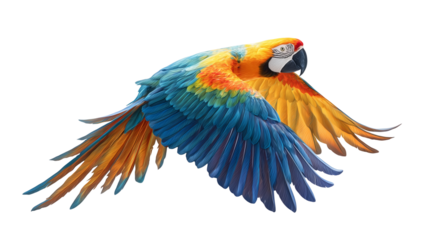 Scarlet Macaw Parrot in Flight  Isolated on Transparent Background
