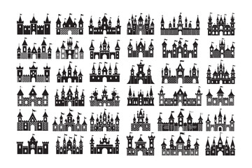Medieval Castle Silhouette Icon Collection Vector Set