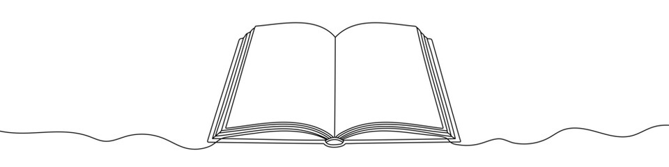Black book in one line art style. Book drawing with editable stroke on white background. Vector illustration.