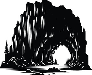 Mountain cave silhouette vector illustration isolated on a white background