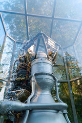 Details of the spacecraft or rocket engine on display