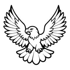 Obraz premium Bald eagle in flight against a plain white background. Majestic bird soars with outstretched wings, showcasing its powerful form.