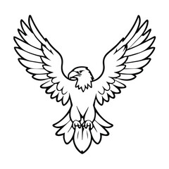 Obraz premium Bald eagle in flight with outstretched wings. Powerful depiction of freedom and national pride against a white background.