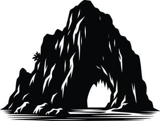 Mountain cave silhouette vector illustration isolated on a white background