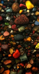 Close-up view of colorful pebbles