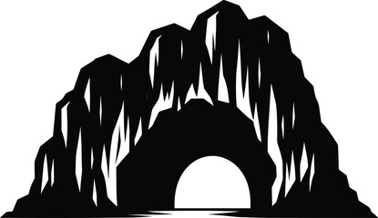 Mountain cave silhouette vector illustration isolated on a white background