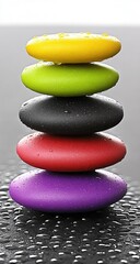 Stacked colorful stones on a dark surface