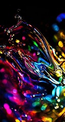 Abstract vibrant fluid splash with colorful bokeh