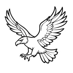 Fototapeta premium Bald eagle in flight against a plain background. Majestic bird in dynamic soaring pose with spread wings, showcasing strength and freedom.