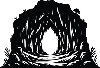 Mountain cave silhouette vector illustration isolated on a white background