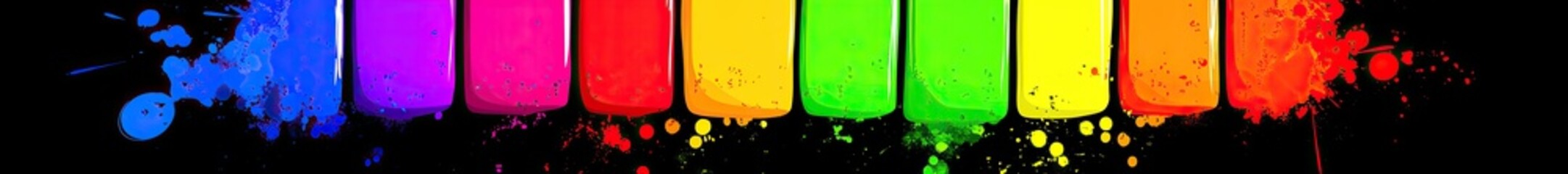 Rainbow stripes with paint splatter on black background