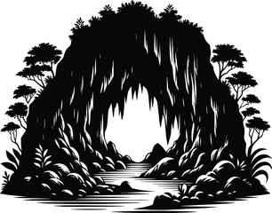 Mountain cave silhouette vector illustration isolated on a white background