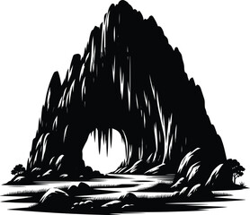 Mountain cave silhouette vector illustration isolated on a white background