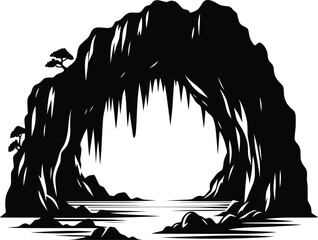 Mountain cave silhouette vector illustration isolated on a white background