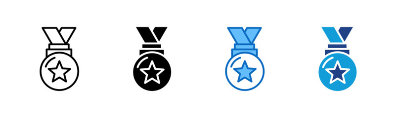 Star Medal - Multi Style Icon Sheet Vector Design - medal with a star, representing achievement, reward, or recognition