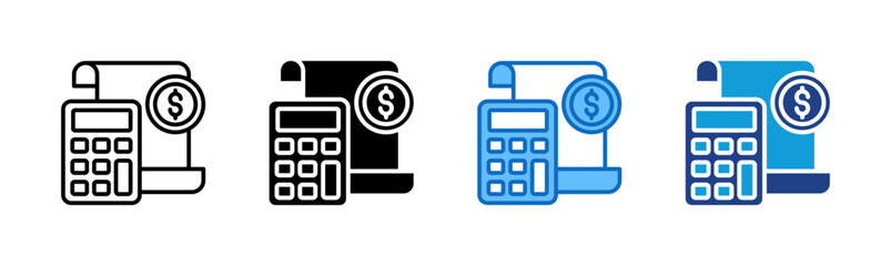 Budget Tracker - Multi Style Icon Sheet Vector Design - Calculator and cash register, symbolizing budgeting or expense control