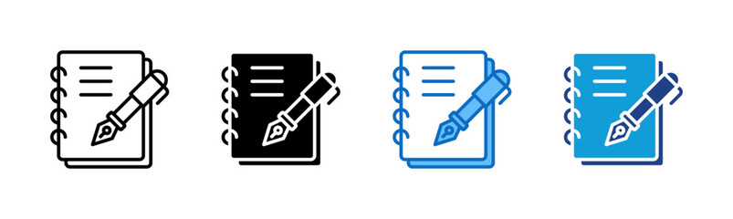 Fototapeta premium Daily Journal - Multi Style Icon Sheet Vector Design - Notebook and pen, representing journaling, planning, or reflection habit