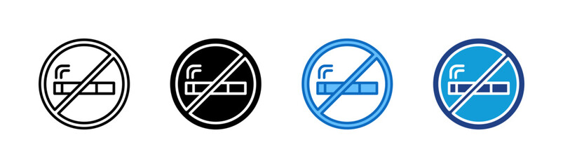No Smoking - Multi Style Icon Sheet Vector Design - cigarette with a prohibition mark, indicating smoking restriction or quitting