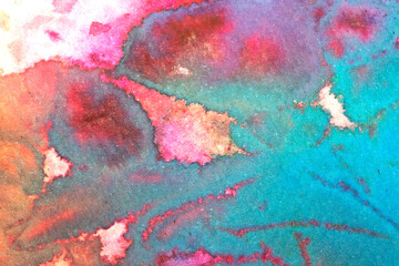 Vibrant Explosion of Multicolour Rainbow Watercolour Paint Splatters and Circles Spots on White Background