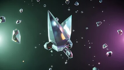 Crystalline structures float in a dark gradient background - Powered by Adobe