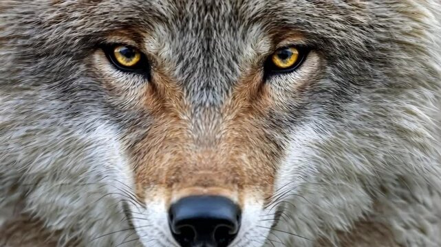 A close-up image of a wolf's face, highlighting its sharp eyes and thick fur.