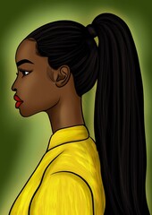 Black beautiful woman with ponytail side view portrait 