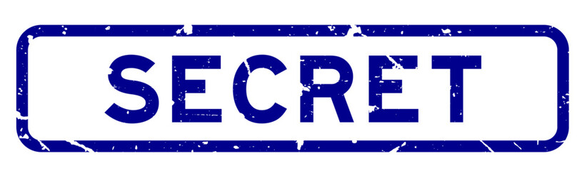 Grunge blue secret word square rubber seal stamp on white background