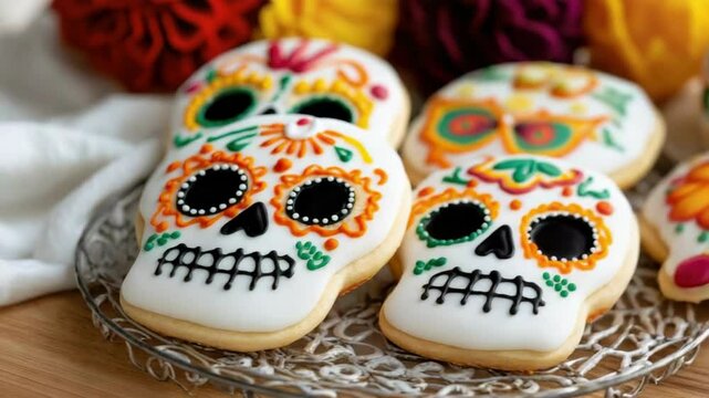 Colorful sugar skull cookies celebrating day of the dead tradition. Cinco de Mayo, Battle of Puebla Day, Mexican Heritage Festival - Latin American Cultural Celebration