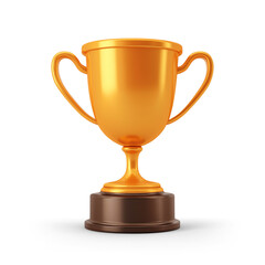 Fototapeta premium Shiny golden trophy cup standing on brown pedestal on transparent background