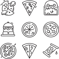 Pizza Black Line Editable Icons set 