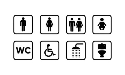 Bathroom Facility Icons Set  WC Shower Toilet Accessibility Gender Symbols