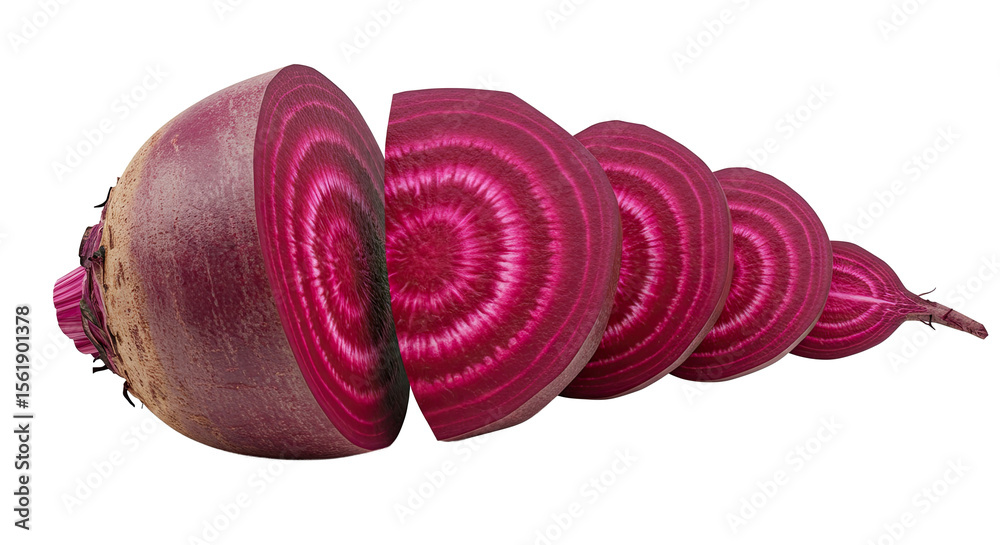 Poster a cross-section of a beetroot showing concentric rings, isolated on a black background