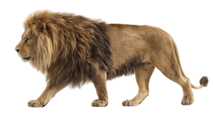 Majestic Male Lion Walking  Isolated on Transparent Background

