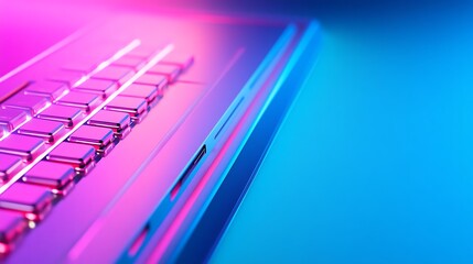 Stylish Mechanical Gaming Keyboard with Illuminated Keys Set Left with Neon Blue Background Reserved for Branding Content