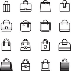 Shopping bag Black Line Editable Icons set