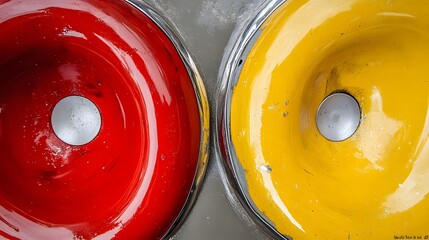 Abstract Red and Yellow Circular Forms with Metallic Centers