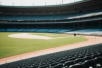 Obraz premium Blurry photo of a baseball field, inside a magnificent stadium with no people in sight.
