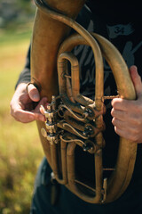 A man plays a trumpet 
