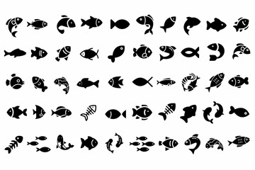 Fish silhouette set, set of fishes silhouette vector icons, fishes silhouette, set icons of fish silhouette, set of fish silhouette