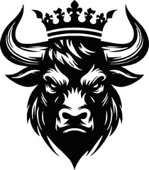 silhouette of head of a bull with a crown on black background