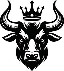 silhouette of head of a bull with a crown on black background