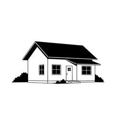 Simple House Silhouette: An illustrative representation of a quaint house, showcasing a pitched roof, multiple windows, and a welcoming entrance.
