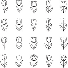 Tulip Black Line Editable Icons set