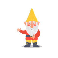 PNG cartoon cute dwarf gnome garden bearded little magic fairy tale cap mushroom happy smile isolated vector illustration decorative decor banner autumn set toy childish fun

